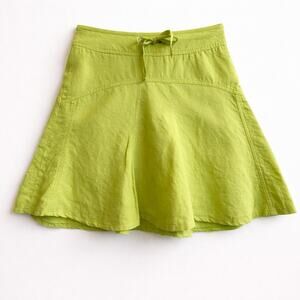 Athleta Chartreuse Linen A Line Skirt Tie Waist Athletic Casual Sz 4 Tenniscore